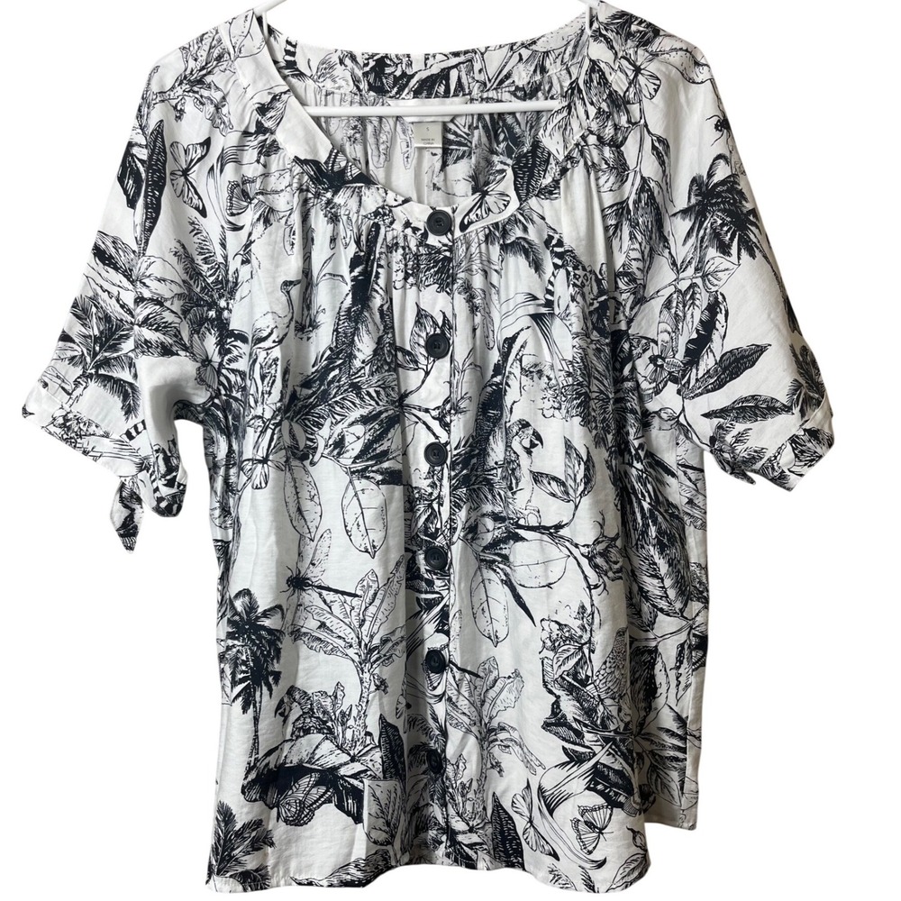 Christopher & Banks Tropical Bird Print Blouse Small Coastal Vacation Boho Top